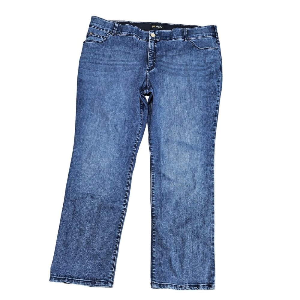 Lee Flex Motion Straight Leg Jeans Womens 24W Blue Medium Wash Stretch Denim